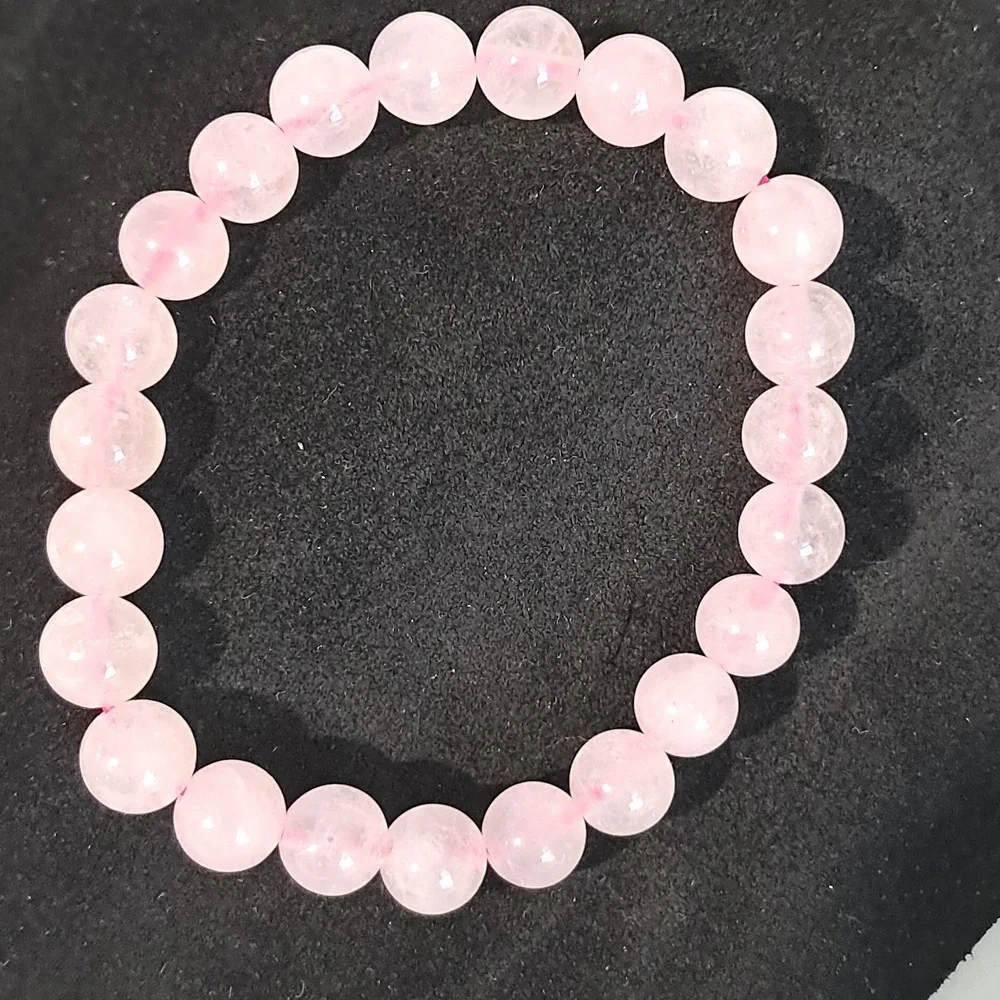 Rose Quartz Natural Crystal‎ Stone Stretchy Bracelet. 8MM Bead Size.